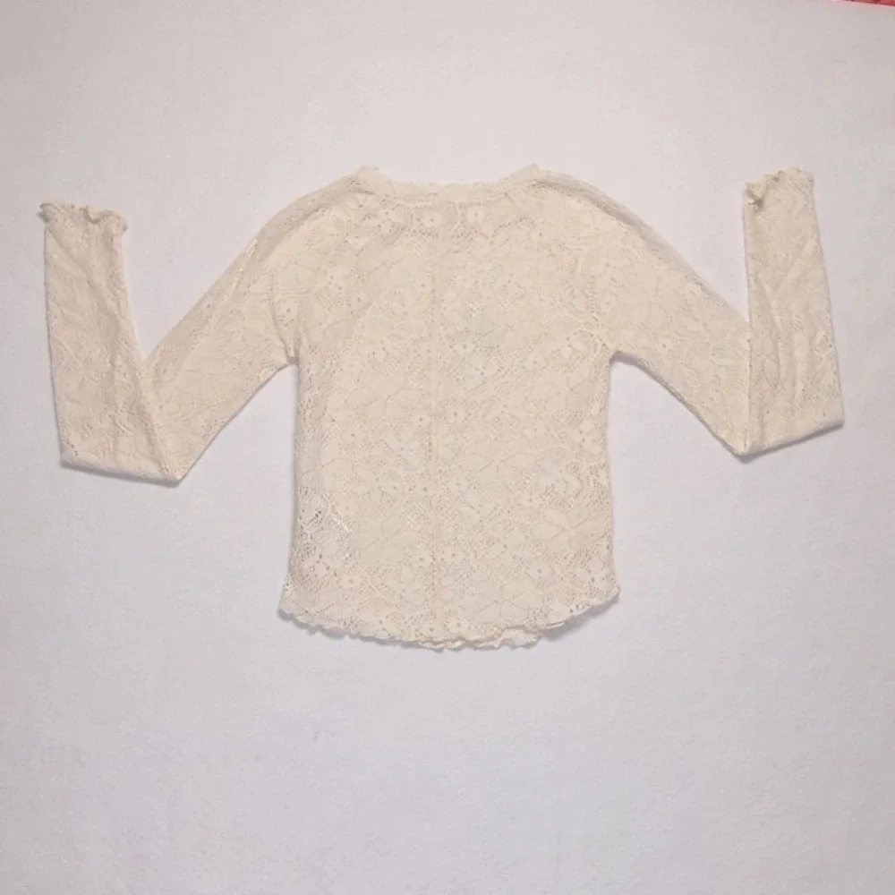 Free People Ivory Floral‎ Lace Long Sleeve Top Crew Neck Lettuce Trim NWT XS